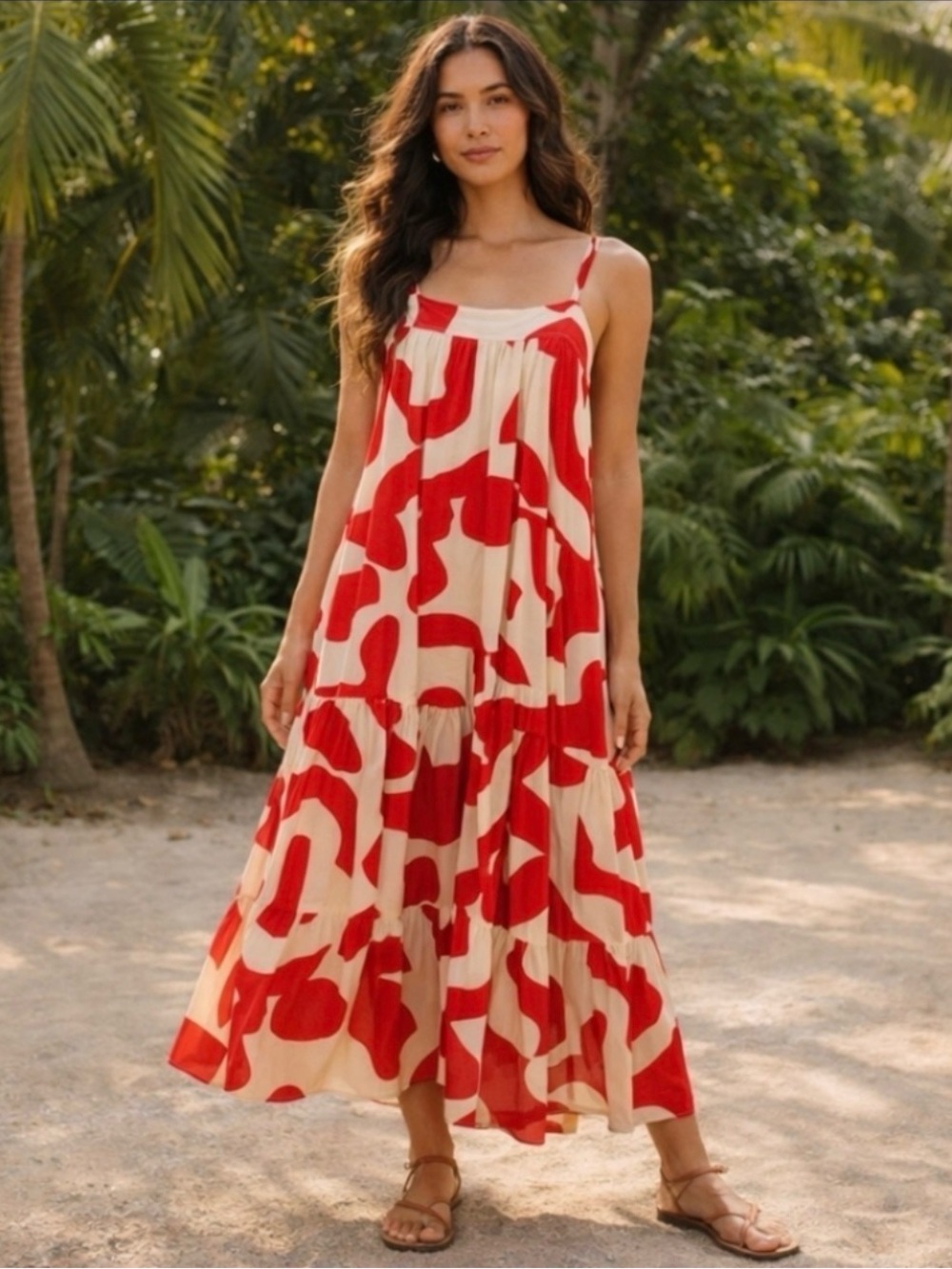 Anthropologie x Abel The Label Smock Dress Abstract Flowy Trapeze Summer Maxi L - Picture 16 of 16